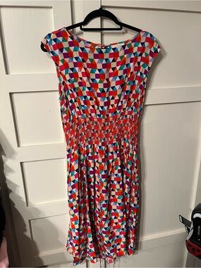 Kate Spade.  Colorful Geometric Print Smocked Waist Dress